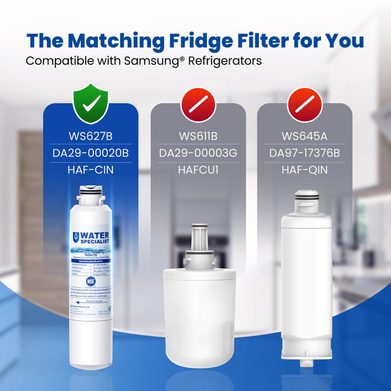 Waterspecialist DA29-00020B Replacement for Samsung Water Filter DA29-00020B, HAF-CIN/EXP, DA29-00020B-1, HDX FMS-2, RS25J500DSR, RF28HMEDBSR, RF263BEAESR, RF4287HARS, DA97-08006A-1, 4 Filters - Image 3
